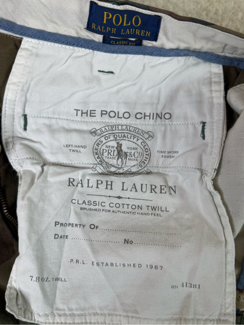 Polo Ralph Lauren Classic Cotton Twill Camo Green Chino Pants Men's Size 38x32 - Picture 6 of 12